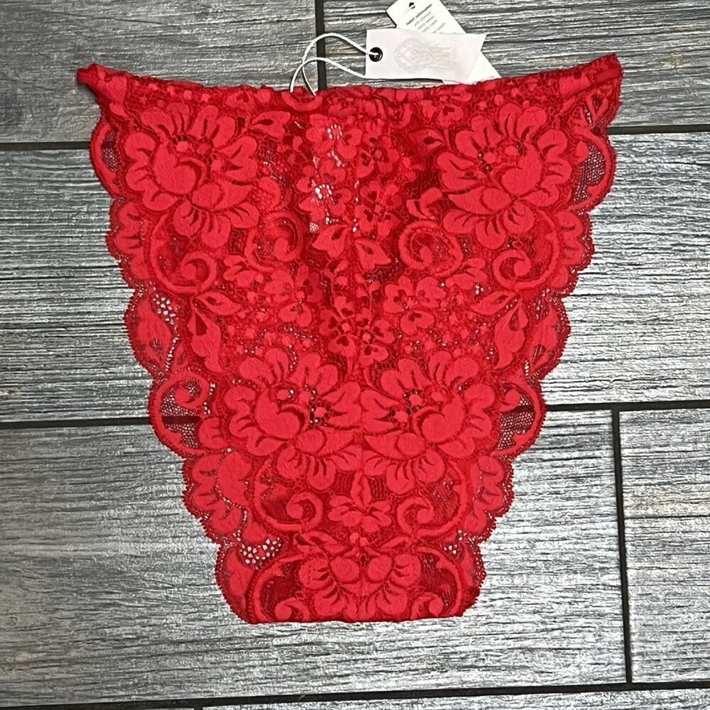 NWT Free People x WE ARE HAH Chase Me Down Panty Medium Siren Red Lace Panties - Picture 4 of 11